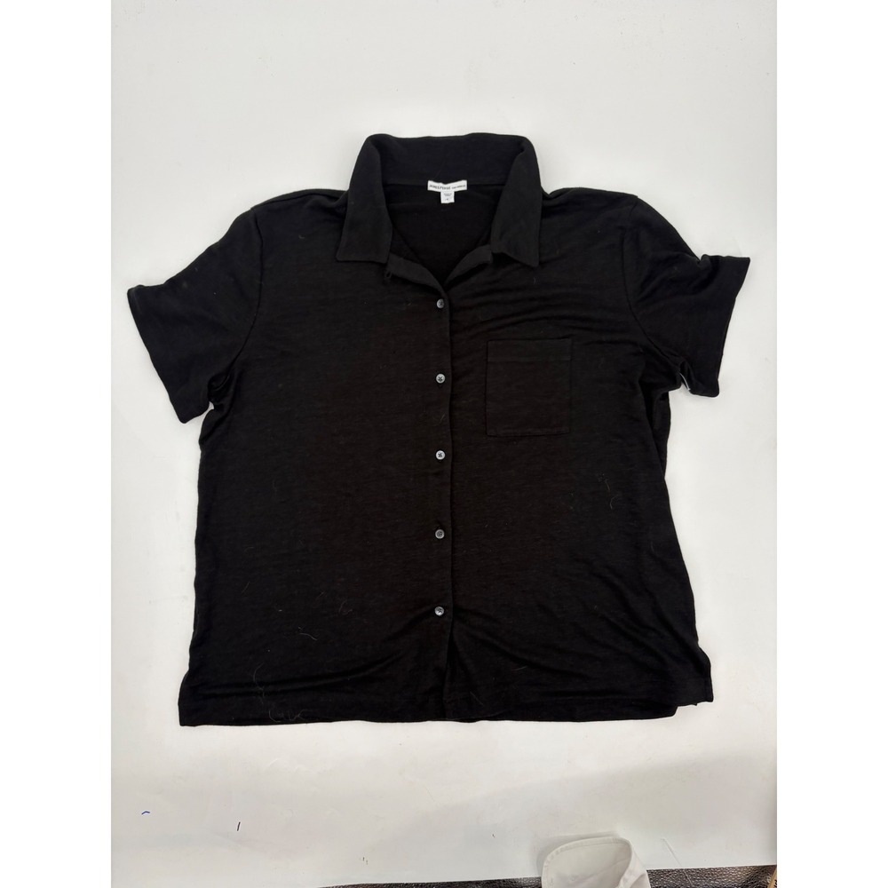 James Perse Los Angeles Black Linen Blend Button Front Shirt WPLJ3838 Size 4 - Picture 2 of 6